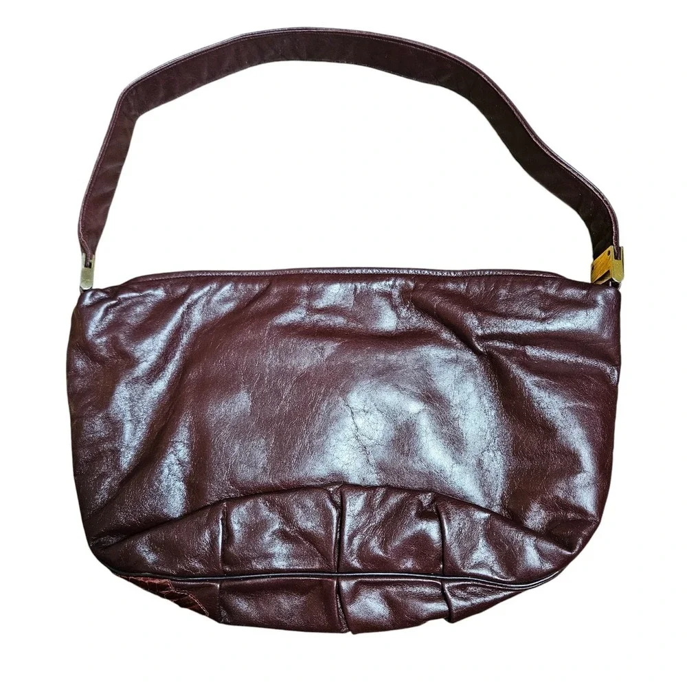 Vintage F Brand Hobo Hand Bag Womens Burgundy Leather Size 9‎ x 14 In